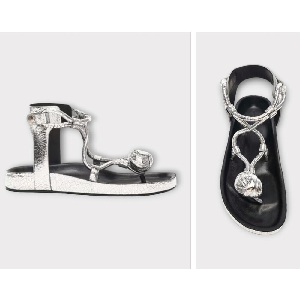 Isabel Marant Either Metallic Leather Sandals Tulip Bow Gladiator Womens Size 36 - Picture 4 of 15